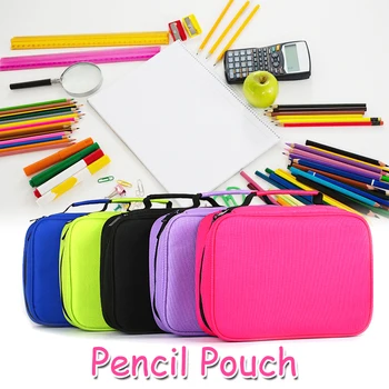 

Pencil Pouch Solid Pens Storage Stationery Supplies Case Gifts Large Capacity Oxford cloth for Student