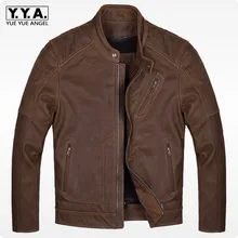 Зима Высокое качество модные мужские пальто корова пояса из натуральной кожи Slim Fit Короткая куртка Стенд воротник Casaca De Cuero Hombre плюс размеры