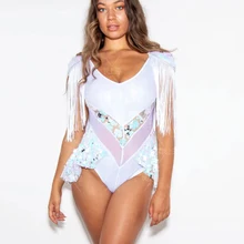 Ночной клуб бар Ds костюмы Белый кисточкой боди для взрослых Rave одежда фестиваль наряд певица Dj Pold танец сценическая одежда DN4797