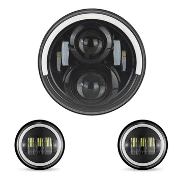 

7'' 48W Led Half Halo Ring Sealed Beam Motorcycle Headlight with 2 Pcs 4.5'' Fog Halo Ring Driving Light