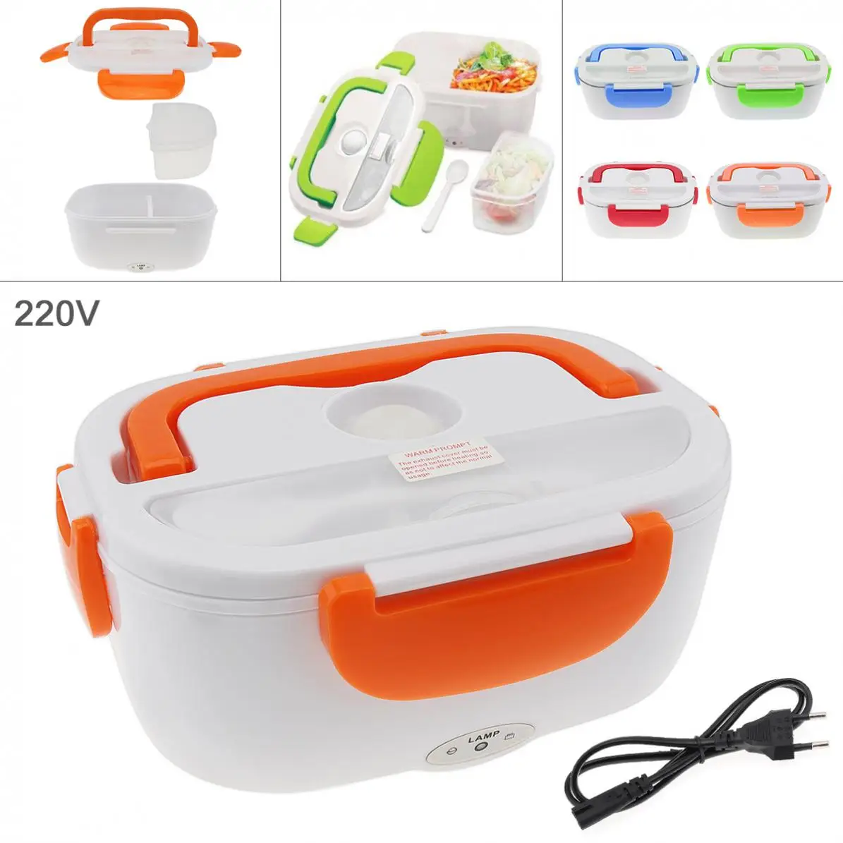 

220V 1.5L One-piece Type Portable Food Warmer Heating Keeping Electric Lunch Box with Spoon / EU Charging Line
