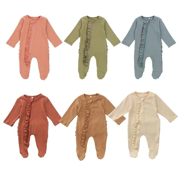 Cathery Newborn Infant Baby Boy Girl Footed Pajamas Solid Color Knitted