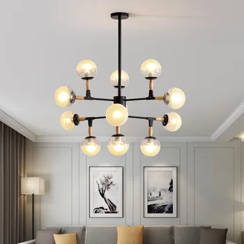 

Simple modern Nordic creative bedroom dining room LED chandelier personality glass ball magic bean molecular lamp