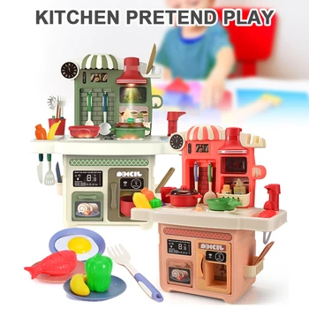 

Kid Kitchen Toy Simulation Kitchen Toy With Lights and Sounds Dinnerware Pretend Play Kitchen Cooking Table Set Children's Gift