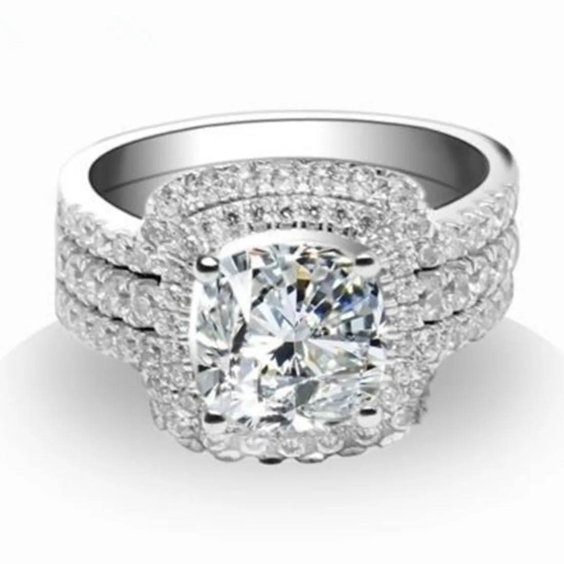 

Test Positive 7*7mm 2CT VS1 F Solid 14K White Gold Moissanite Jewelry Cushion Diamond Rings Set for Women Wedding Band Ring 585