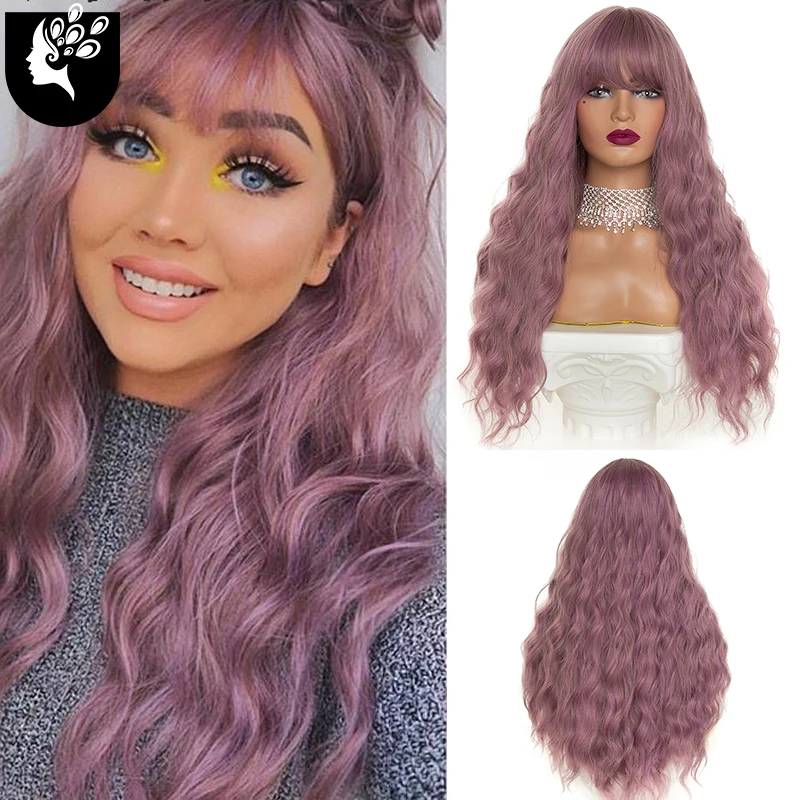 

YOUR BEAUTY Long Wavy Womens Wig Natural Part Side Hair Ombre Synthetic Wigs Platinum/Blonde/Black Wigs Heat Resistant for Women
