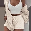 Three Piece Sexy Fluffy Sets Velvet Plush Hooded Cardigan Coat+Shorts+Crop Top Women Tracksuit Casual Sports Overalls Sweatshirt ► Photo 2/6