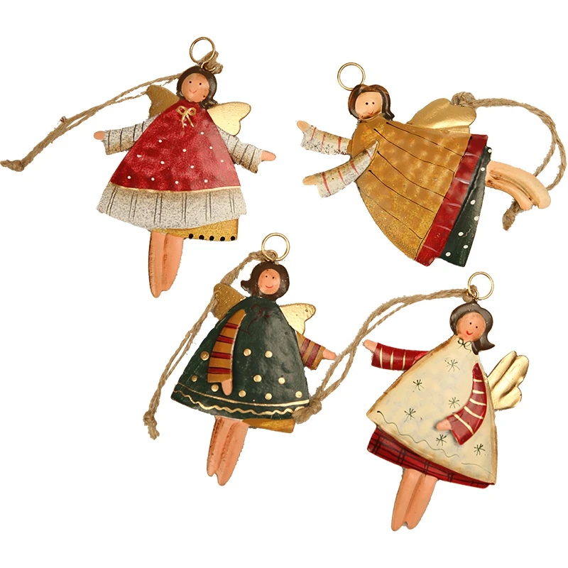 

4PCS/Set Christmas Angel Girl Pendants Christmas Tree Metal Cute Doll Ornament DIY Party Hanging Pendant Wall Decor Angel