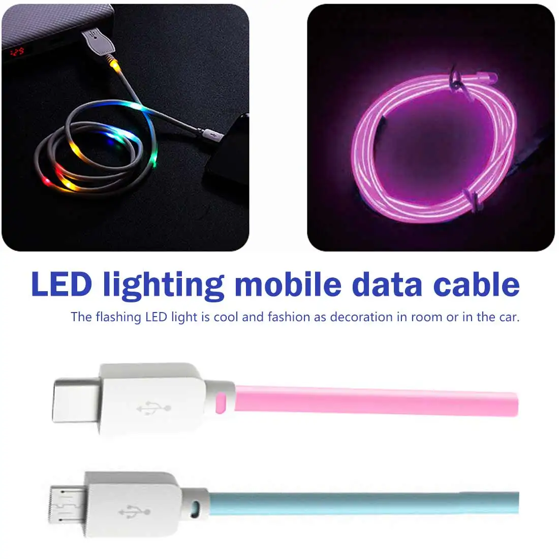 

LED Flowing Data USB Charger Type C Micro USB Charging Cable Lighting Fast Charging Cable Wire Usb Charging Line