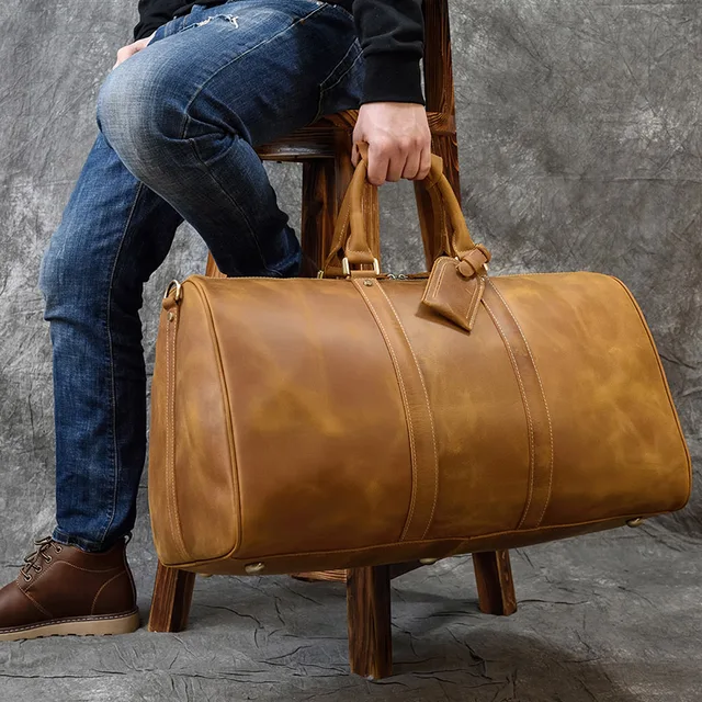 Luufan Big Capacity Genuine Leather Men Travel Bag Vintage Crazy Horse Leather Male Travel Duffel leather Luggage weekend bag 1