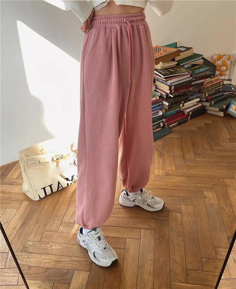 YUANYUANJYCO Autumn Spring Women Baggy Sport Harem Pants Korean Fashion Elastic High Waist Loose White Grey Black Trousers Woman track pants