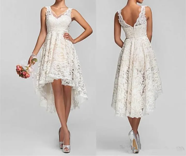 

robe de mariee 2019 Short Lace cheap Wedding Dresses V Neck Backless A Line High Low Hot custom Bridal Gown vestido de noiva