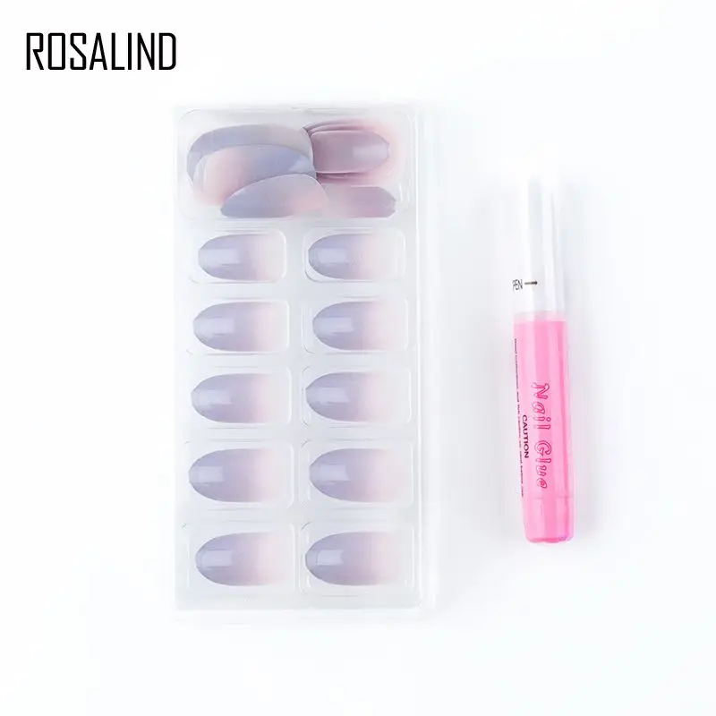 24pcs Gradient False Nails Round Head for Nail Art Nails Stickers Adhesive Stickers With Glue
