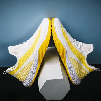 

2020 New Mesh Balck Yellow Sneakers Breathable Outdoor Man Vulcanize Shoes Light Comfortable Casual Running Support Dropship