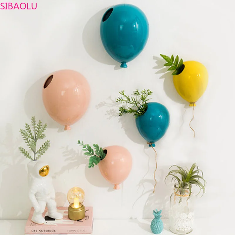 Creative Ceramic Balloon Wall Hanging Flower Pot Children Room Wall Hanging Vase Home Wall Decoration