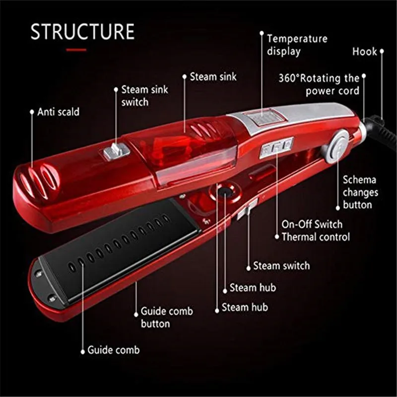 Professional Steam Hair Straightener Ceramic Vapor Infrared Heating Flat Iron