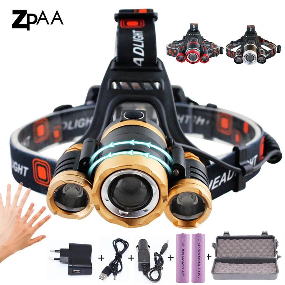 Светодиодный налобный фонарь T6 перезаряжаемый с сенсором|Налобные LED-фонари| |