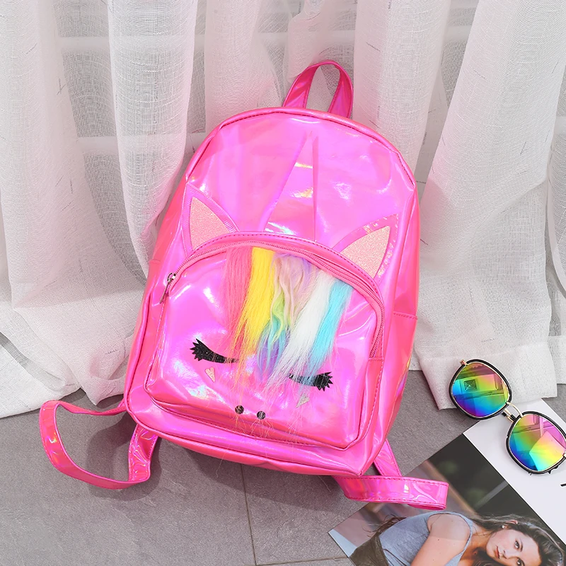 Новинка, рюкзак с изображением единорога, разных цветов, с блестками, с изображением единорога, модная, искусственная кожа, милая, дорожная сумка, голограмма, прекрасная, вместительная, повседневная сумка - Цвет: bright pink