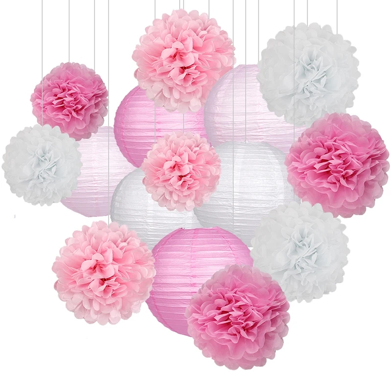 

15Pcs Decorations Paper Flower Ball Paper Paper Lanterns Set Party Wedding Birthday Festival Supplies Home Decoration