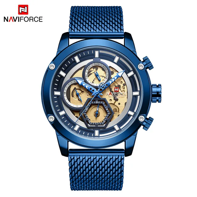 NAVIFORCE 9167 мужские часы Топ люксовый бренд Мужские Военные Спортивные кварцевые наручные часы из нержавеющей стали мужские часы Relogio Masculino - Цвет: Синий