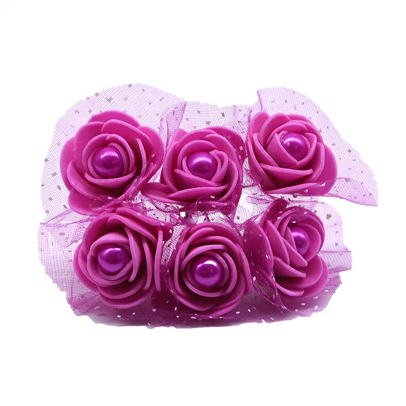 12pcs/lot 3cm Foam Mini Roses Pearl Bead Rose Artificial Flowers DIY Crafts for Wedding Decoration Bouquet Scrapbooking Supplies