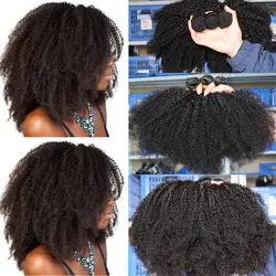 Монгольский афро кудрявый пучки вьющихся волос 100% человеческие волосы Связки 4B 4C натуральный черный переплетения 3 Remy Comingbuy
