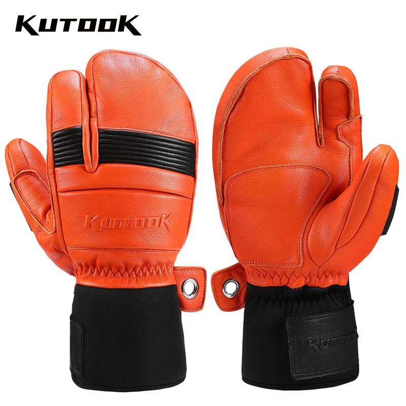 Snowboard Gloves Mittens Warm Waterproof Outdoor Winter KUTOOK Women Goatskin