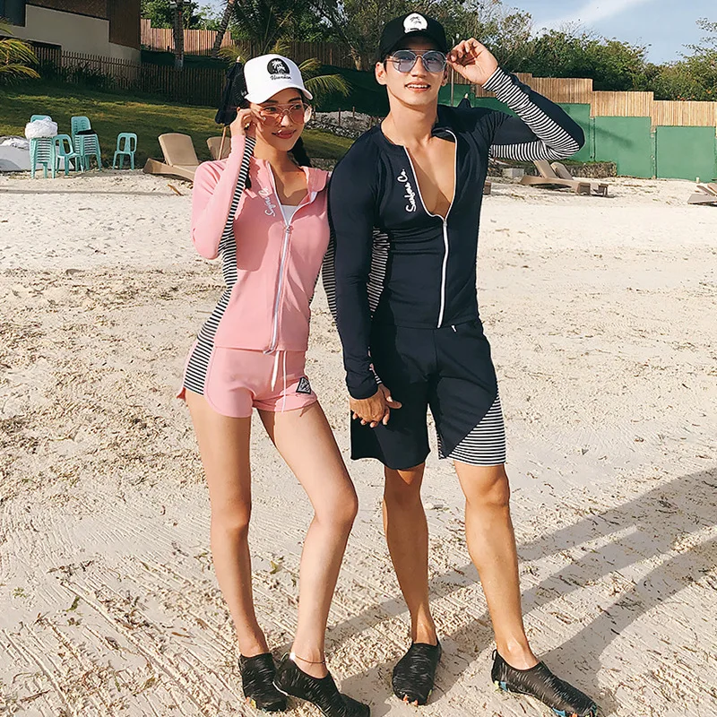 

2019 New Style Split Type Long Sleeve Surfing Navy Article Swimsuit COUPLE'S