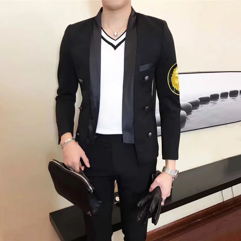 

Man's Suit Show Male Model Master Clothes Blazer Hombre Embroidery Badge Self-cultivation Small Suit 2019 Blazer Masculino