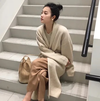

Womens Outwear Warm Long Coat Knitted Sweater Cardigan All-match Loose