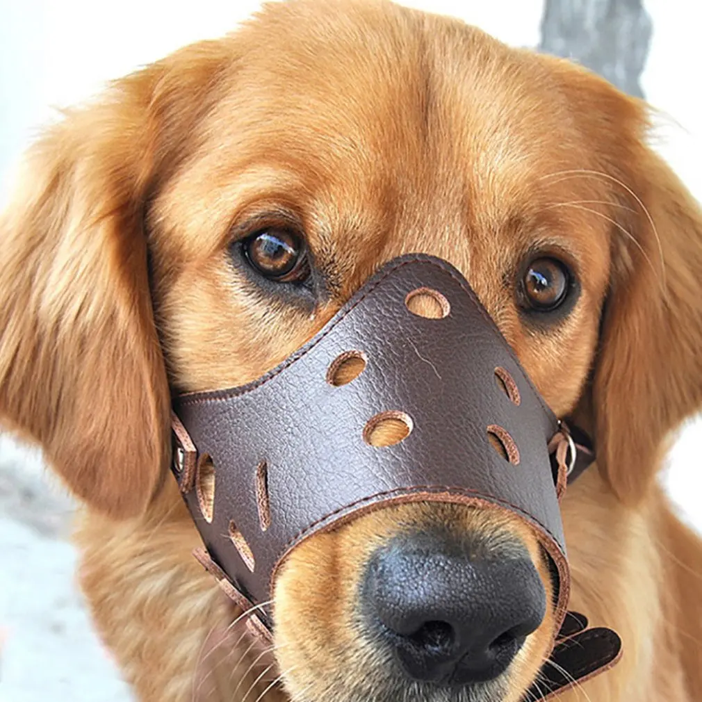 

Large Dog Pet Leather Muzzle Mouth Cover Anti Barking Biting Chewing Mask Safe and comfortable portable fashion