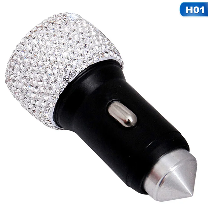 Изысканный 2 в 1 двойной USB порт быстрая зарядка автомобильное зарядное устройство алюминиевый сплав Полный Кристалл Стразы прикуриватель адаптер питания
