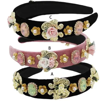 

Baroque Style Women Princess Headband Bridal Jewelry Porcelain Roses Hair Hoop 667D