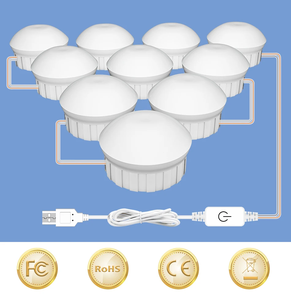 Description Picture 3 of item3 Colors LED Makeup Table Mirror Lamp Bathroom Vanity Light USB Wall Lamp For Bedroom Dressing Room Touch Dimming Mirror Light