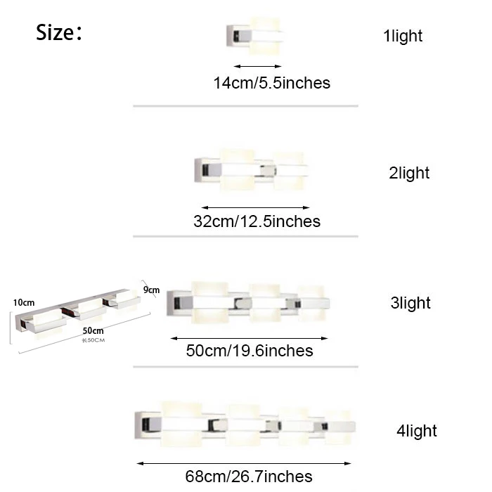 Современный светодиодный амбициозное освещение декор для ванной, дома настенный светильник водонепроницаемый из нержавеющей стали Бра 110 В 220 В макияж зеркало лампа с креплением