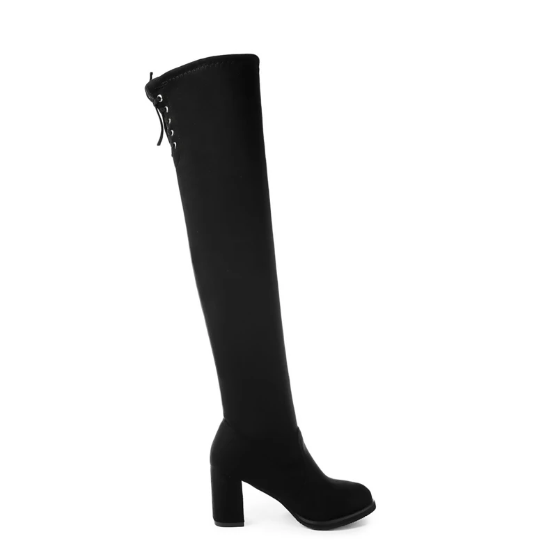 Новые пикантные высокие сапоги до бедра зимние сапоги на высоком каблуке женские Сапоги выше колена черные замшевые высокие сапоги на платформе женская обувь на меху