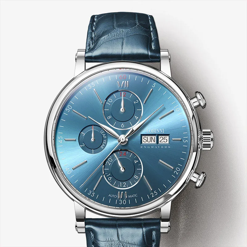 Модный бренд Switzerland LOBINNI мужские часы вечный календарь Авто Механические Мужские часы сапфировый белый montre homme - Цвет: 03