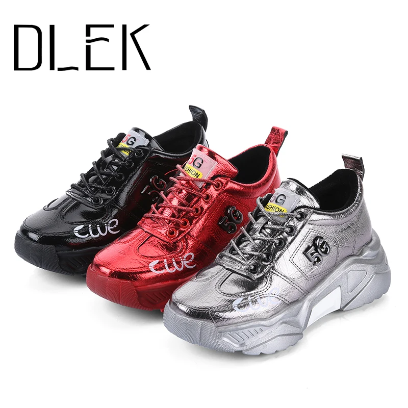 Ladies Sneakers Chunky-Shoes Platforms Black Design Sports Women Lace-Up Big-Size Running
