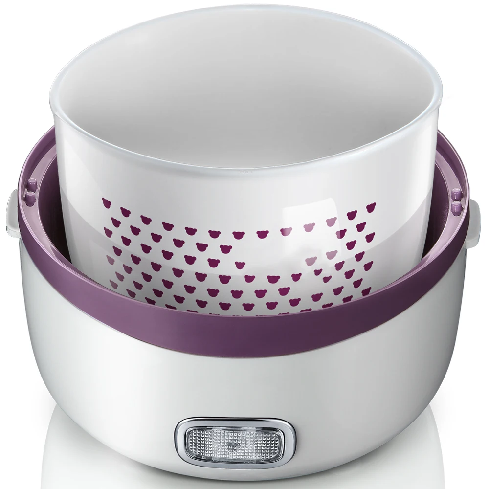 

Portable 2 Layer Electric Lunch Box Porcelain Bowls for Home and Office Mini Rice Cooker Reheat Dishes Preservation