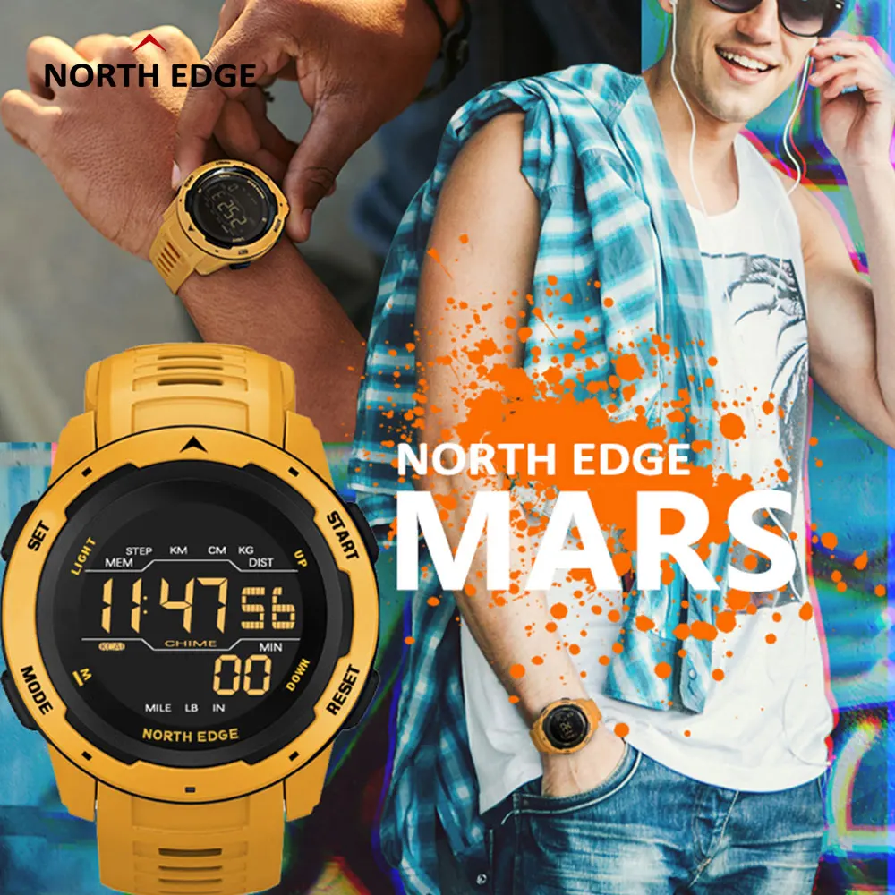 Подарок мягкая пленка оригинальные цифровые часы NORTH EDGE Mars мужские спортивные с