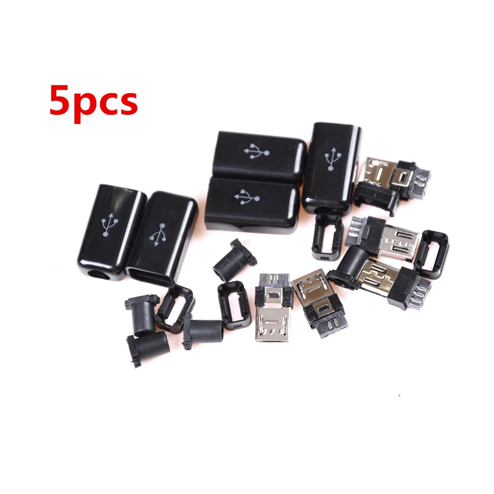 

5pcs DIY 5 Pin Black Mini USB Male Plug Socket Connector&Plastic Cover Solder Micro Mount Assembly Replacement Connector Cable