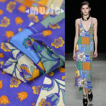 

Geometric and floral print fashion 100% pure silk crepe de chine silk fabric,SCDC1143