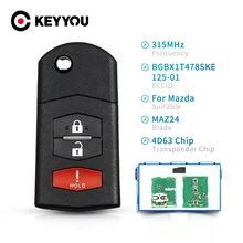 KEYYOU 5 قطعة/الوحدة 3 أزرار البعيد للطي مفتاح السيارة لمازدا 3 5 6 CX 7 CX 9 MX 5 مياتا BGBX1T478SKE125 01 4D63 رقاقة فوب 315Mhz