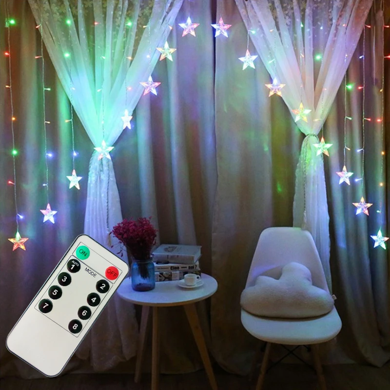 3M Door LED Star String Curtain Lights Christmas Garland Outdoor Garland Fairy Light For Home Wedding Party Garden Decoration