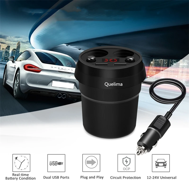 AABB-Quelima 4 в 1 двойной USB+ двойной прикуриватель 3.1A автомобильное зарядное устройство чаша зарядный ток зарядное устройство для мобильного телефона для спорта