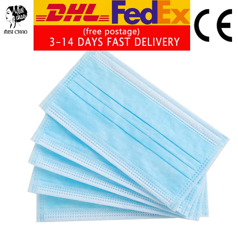 

DHL 50/100/150/200pcs Disposable Ear Loop Protective Mask 3ply Dust Pollen Solid Hygiene Anti-Pollution Nonwoven Face Masks