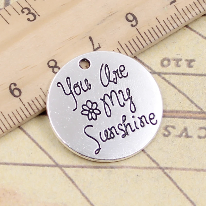 

10pcs Charms Plates You Are My Sunshine 25x25mm Tibetan Silver Color Pendants Antique Jewelry Making DIY Handmade Craft Pendant