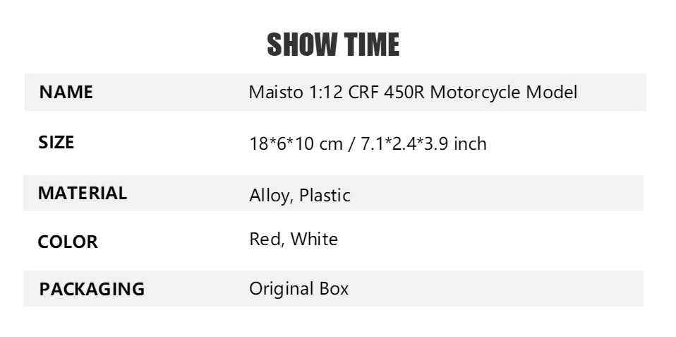 Модель мотоцикла Maisto из 1:12 сплава, игрушка для моделирования CRF 450R внедорожные велосипедные модели, коллекция креативных игрушек для детей