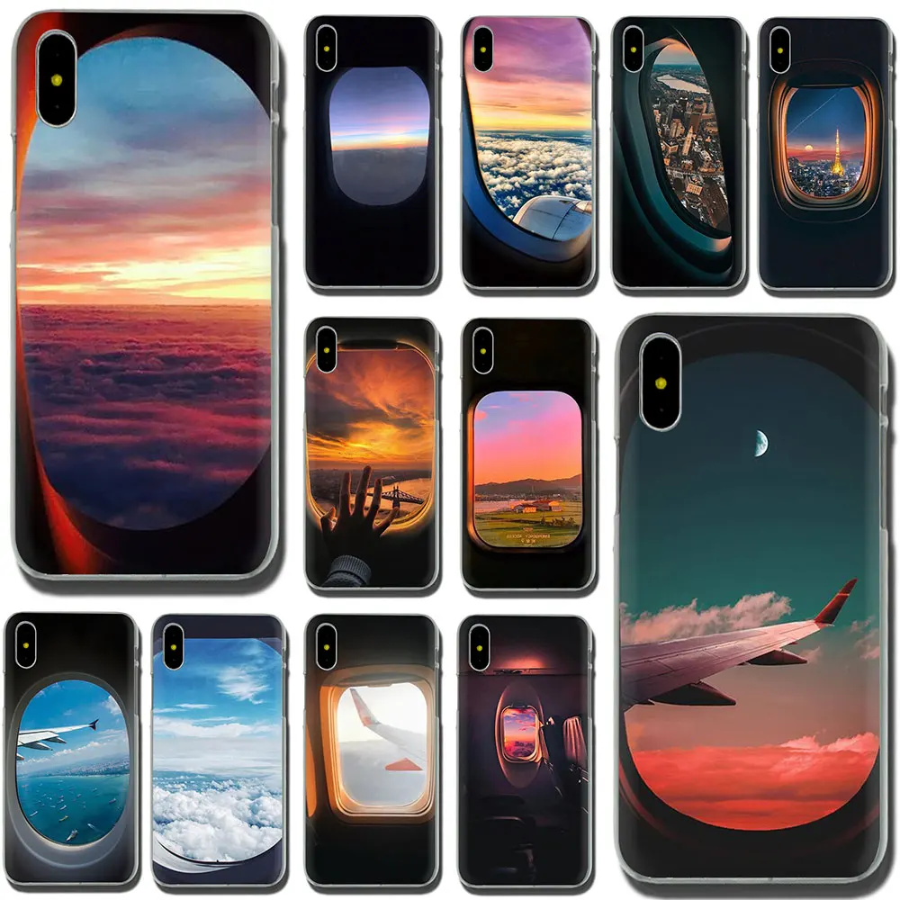 

EWAU airplane cabin window scenery Hard phone cover case for iPhone 11 Pro 6 6S Plus 7 8 Plus X XS XR XS Max