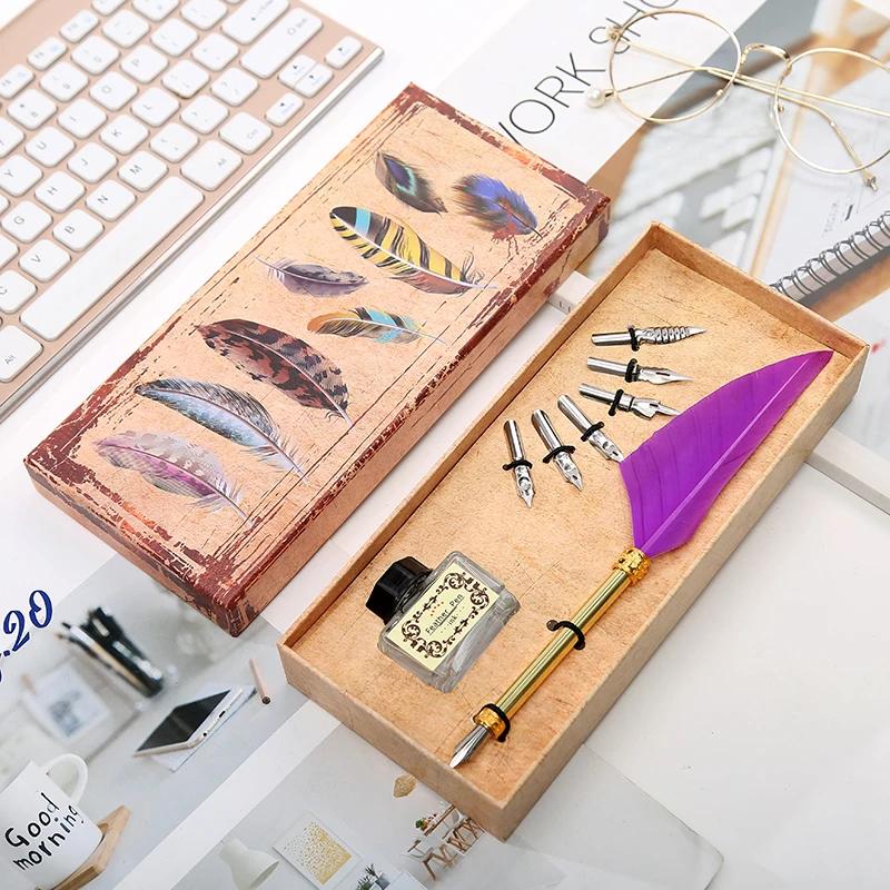1 Набор Английской Каллиграфии перо Dip Pen 6 наконечник для письма Канцелярский набор Подарочная коробка студенческие канцелярские принадлежности - Цвет: Purple